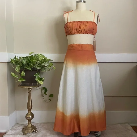 Anthropologie SIGAL Wrap Circle Skirt with Ruched Bandeau Top set in orange - L - Picture 5 of 11